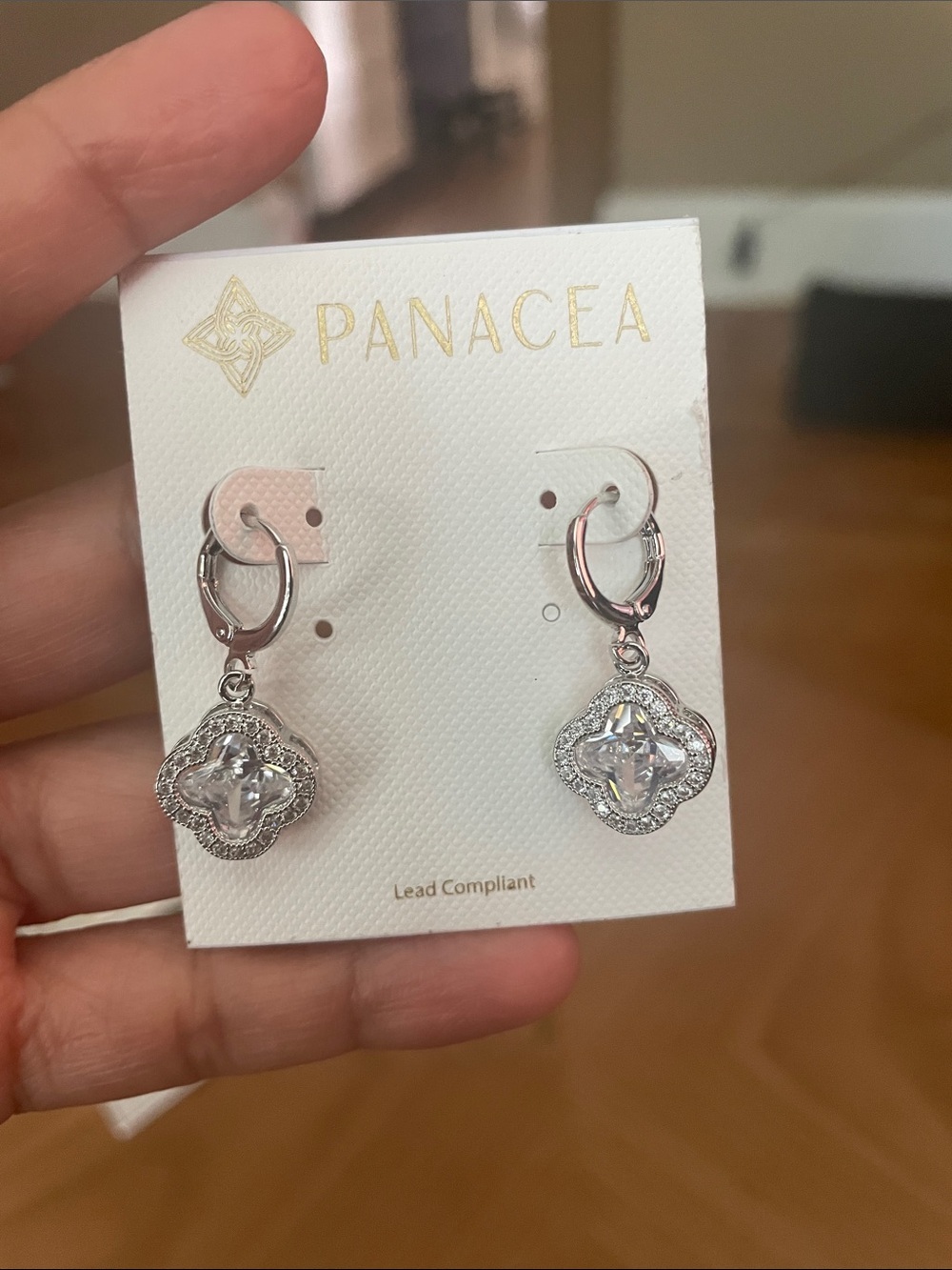 Panacea Cache Silver-Tone Clover Drop Earrings with Clear Stones